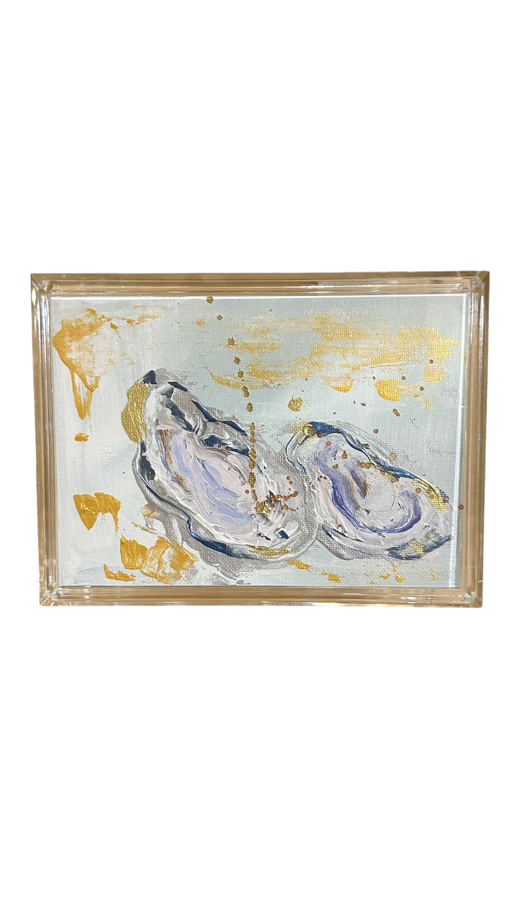 Acrylic box with hand painted oyster on canvas board