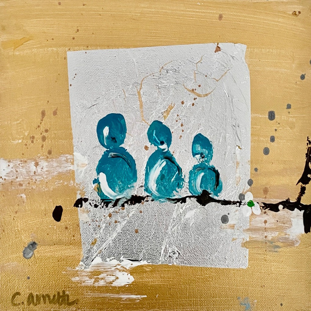 3 Blue Birds on Gold SOLD