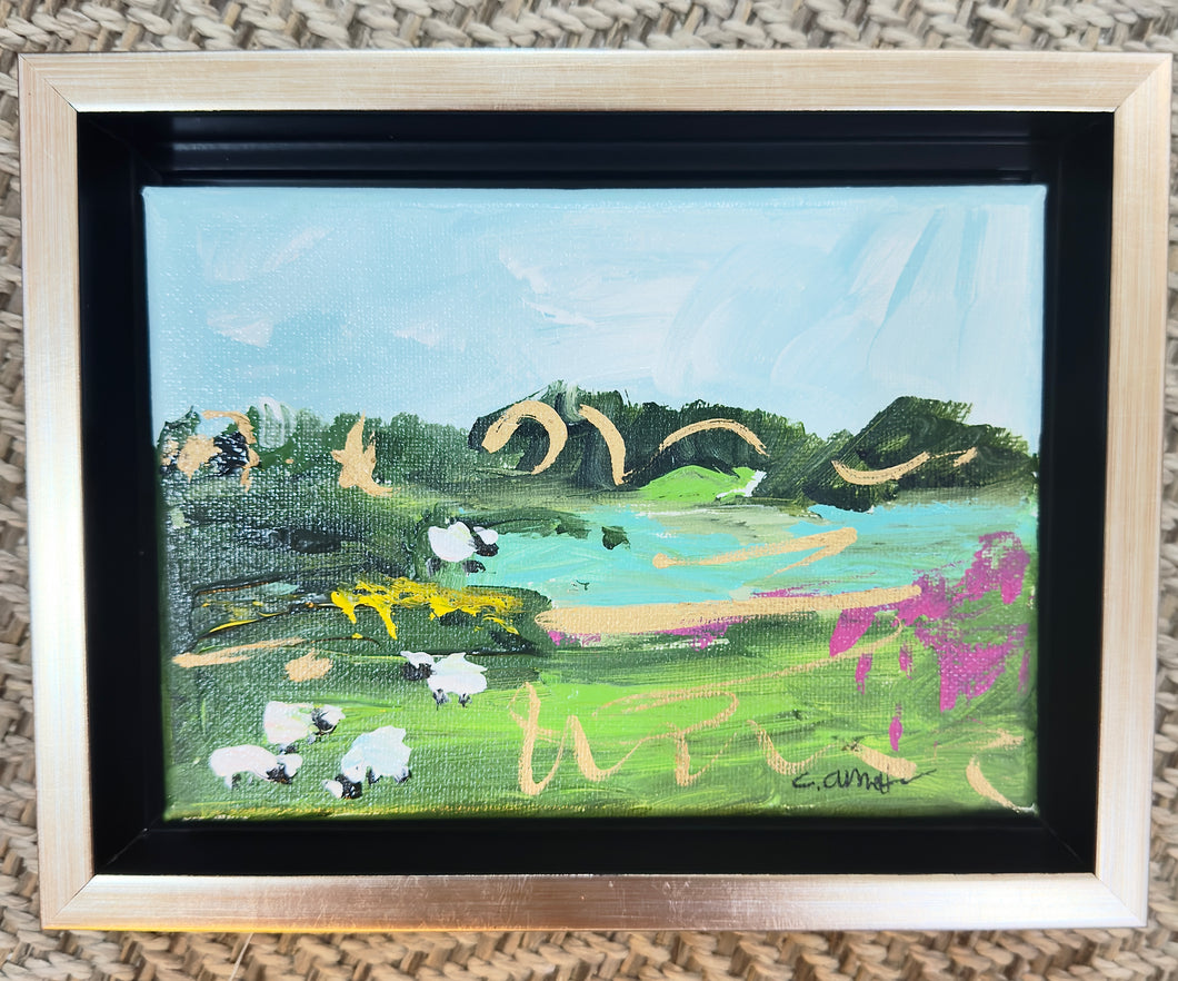 5 Sheep on Canvas 5x7” framed