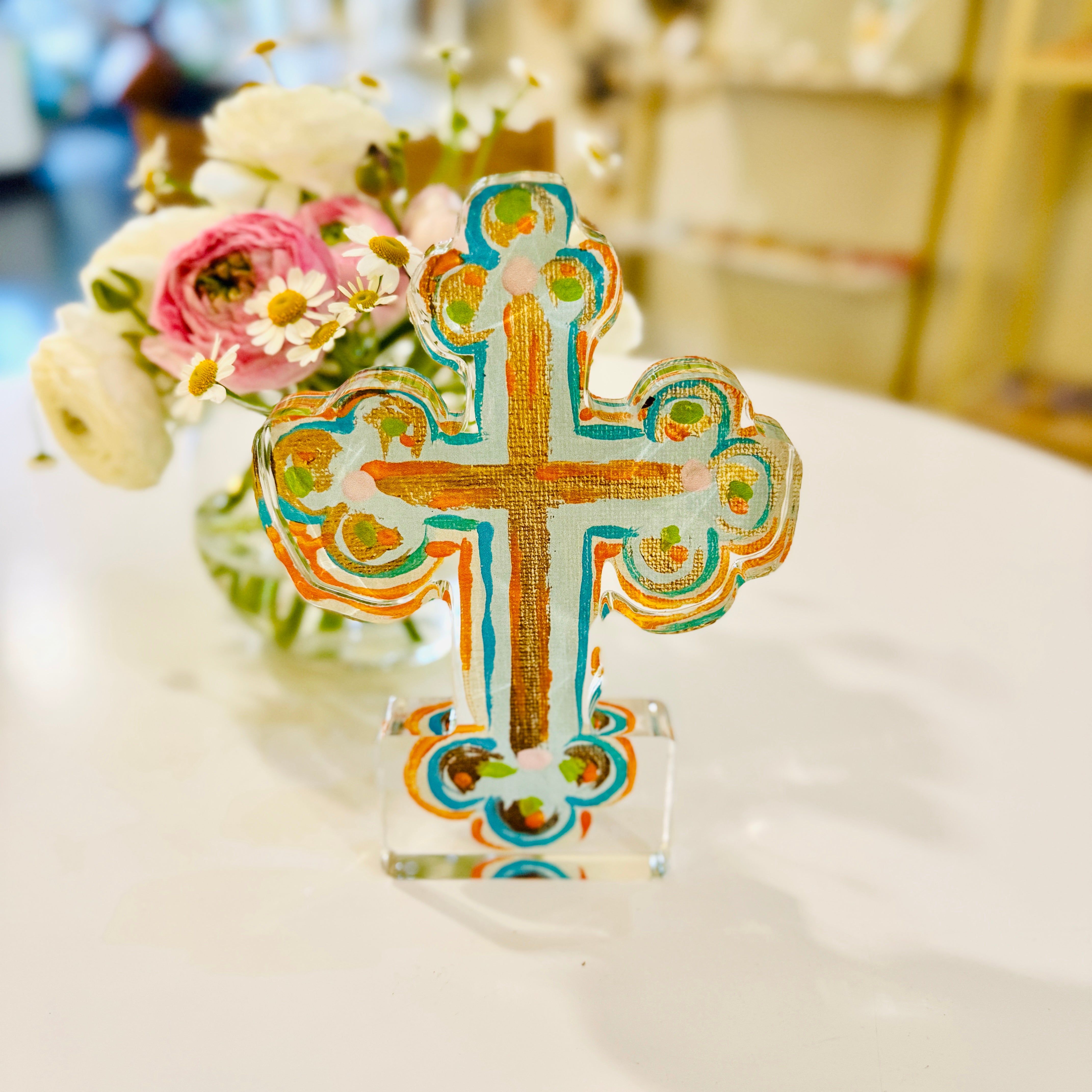 Cross Shelfie Baby Blue, Turquoise, Green and Gold